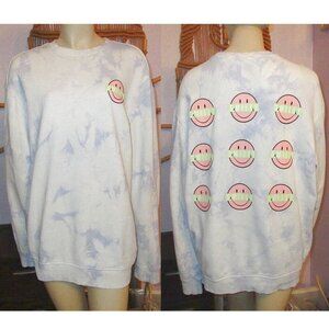 Smiley Face H&M Sweatshirt Mens Size M Oversized Graphic Grunge Happy Hippie NEW